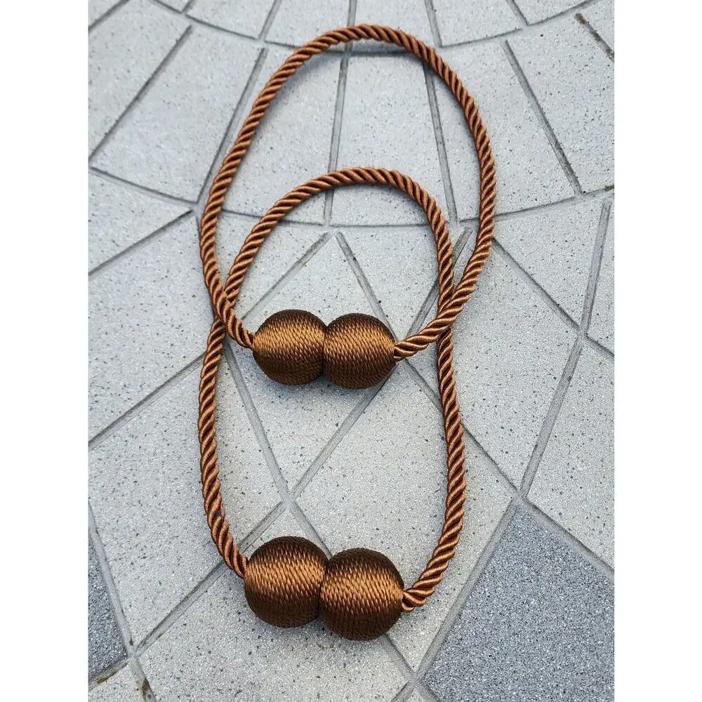 Magnetic Brown or Silver Spherical Braided Rope Curtain Tiebacks